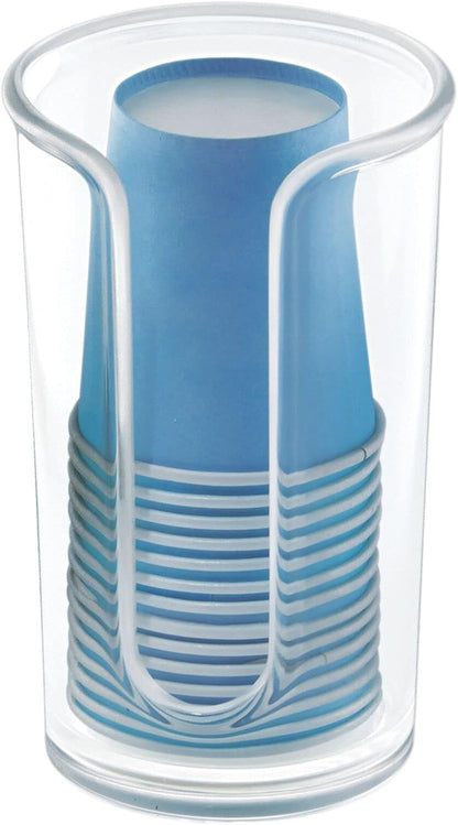 mDesign Small Plastic Paper Cup Dispenser - Compact Storage Holder for Mouthwash Cups on Bathroom Vanity Countertops, 3 oz. Rinsing Cups Included - Lumiere Collection - Clear