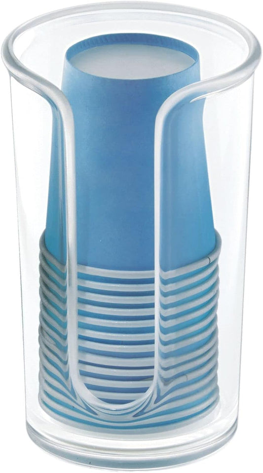 mDesign Small Plastic Paper Cup Dispenser - Compact Storage Holder for Mouthwash Cups on Bathroom Vanity Countertops, 3 oz. Rinsing Cups Included - Lumiere Collection - Clear