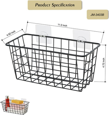 JUNCHU CHERRY 2 Pack Hanging Storage Basket, Bathroom Basket, Household Goods, with Traceless Tape, no Drilling, for Cabinet Storage, Kitchen, Bathroom, Storage Room,Black