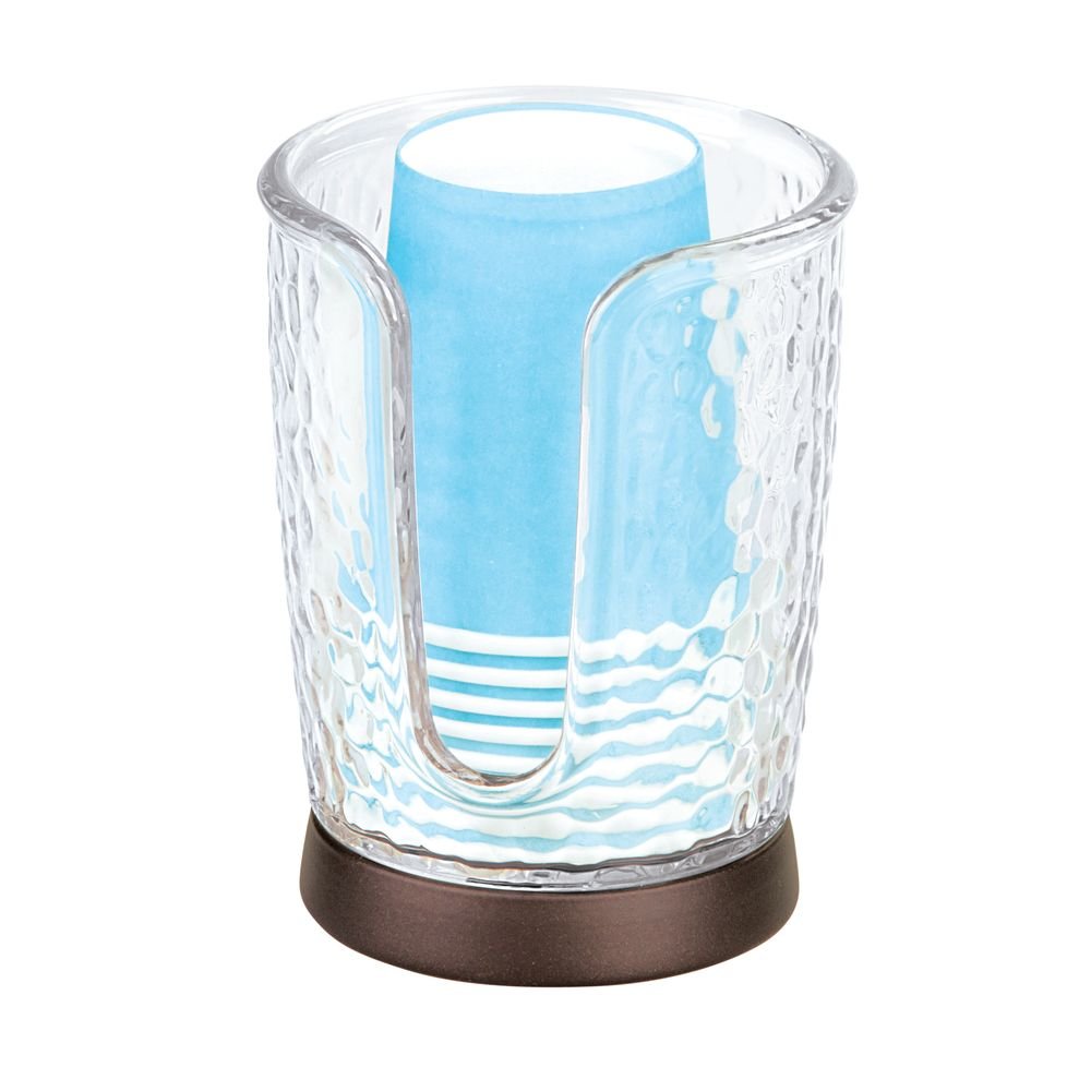 mDesign Plastic/Steel Compact Small Disposable Paper Cup Dispenser Storage Holder for Rinsing Cups on Bathroom Vanity Countertops - Rain Collection - Clear/Brushed