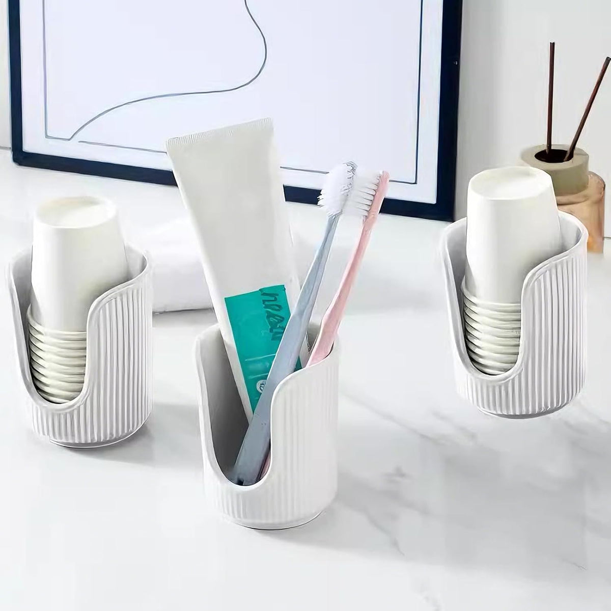Plastic Bathroom Cup Dispenser, White
