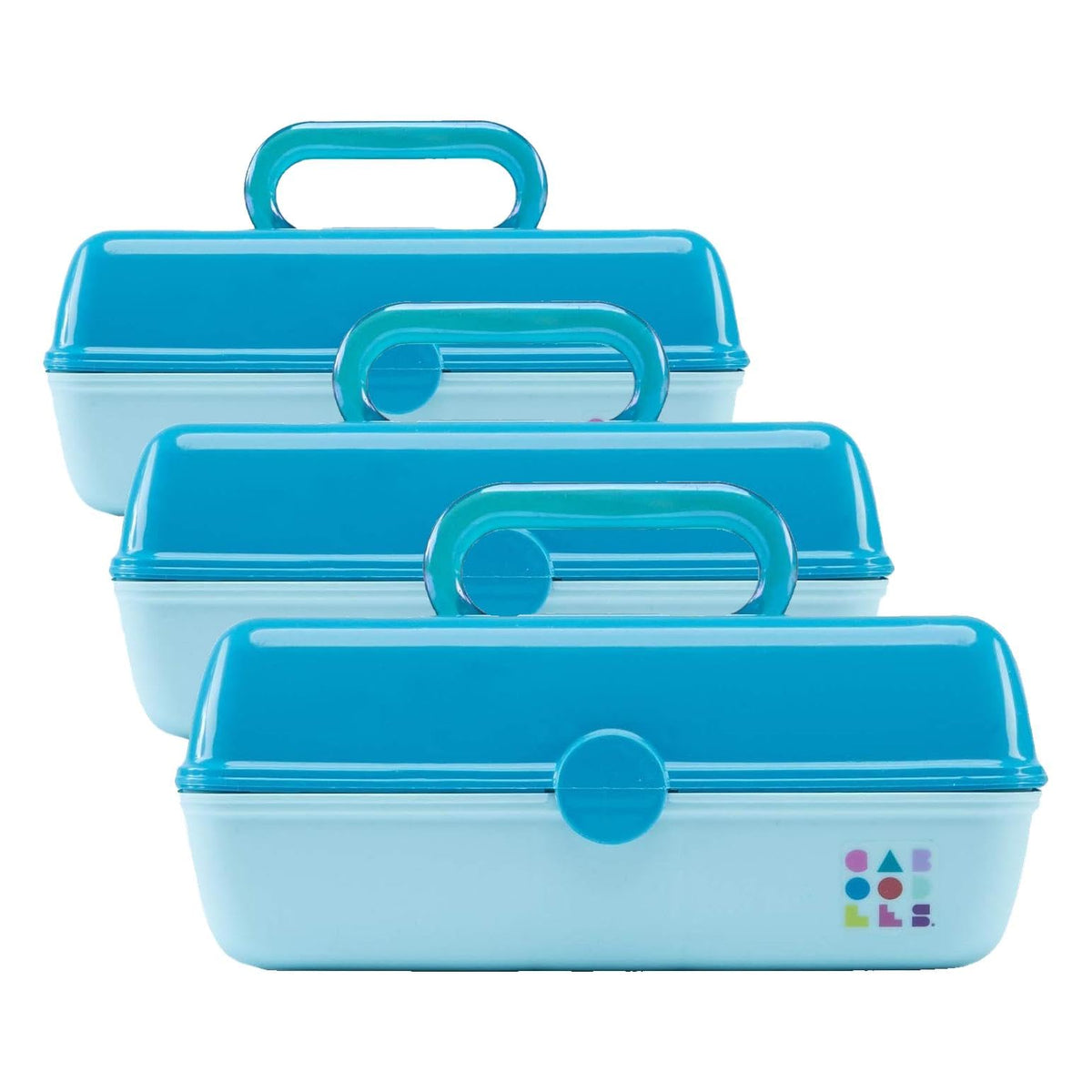 Caboodles Pretty in Petite Makeup Box, Two-Tone Seafoam on Lavender, Hard Plastic Organizer Box, 2 Swivel Trays, Fashion Mirror, Secure Latch for Safe Travel