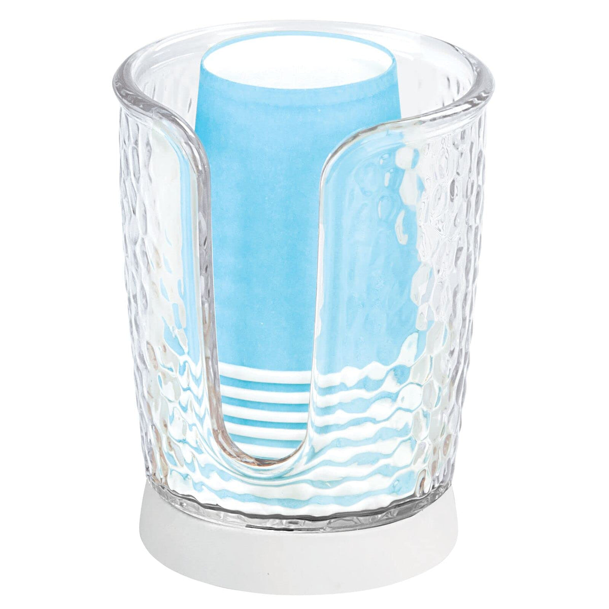 mDesign Plastic/Steel Compact Small Disposable Paper Cup Dispenser Storage Holder for Rinsing Cups on Bathroom Vanity Countertops - Rain Collection - Clear/Brushed