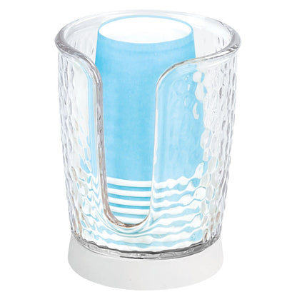 mDesign Plastic/Steel Compact Small Disposable Paper Cup Dispenser Storage Holder for Rinsing Cups on Bathroom Vanity Countertops - Rain Collection - Clear/Brushed