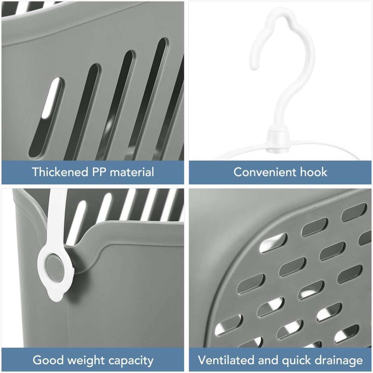 PRETYZOOM Wall Hanging Storage Basket with Hooks, Plastic Hollow Drain Design, Wall Mount Organizer for Bathroom Toiletries, Shampoo, Bath Sponges and Kitchen Pantry Sundries