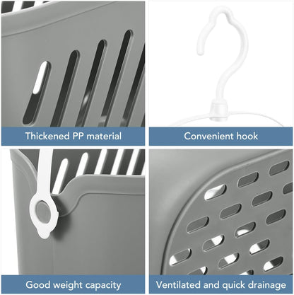PRETYZOOM Wall Hanging Storage Basket with Hooks, Plastic Hollow Drain Design, Wall Mount Organizer for Bathroom Toiletries, Shampoo, Bath Sponges and Kitchen Pantry Sundries