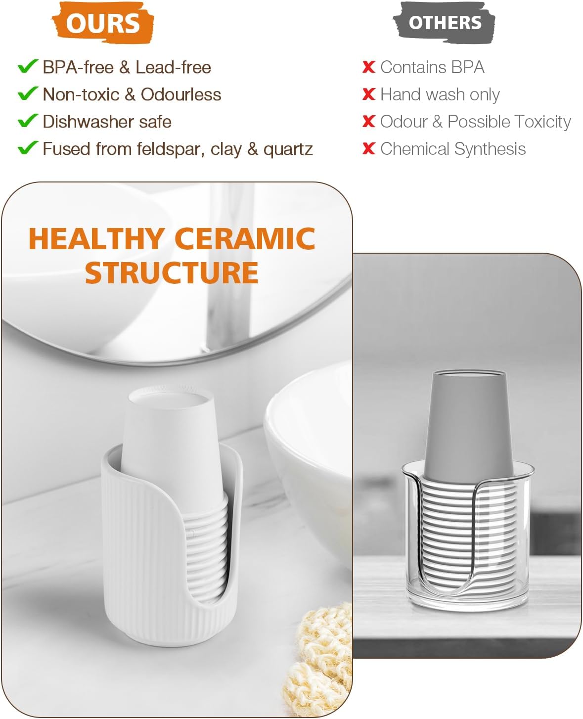 ABRUTY Bathroom Cup Dispenser, 3oz-4oz Ceramic Paper Cup Holder, Small Countertop Mouthwash Dixie Cups Accessories, for Vanity Countertops, Bathroom, Kitchen, and Dining Room