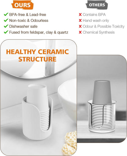 ABRUTY Bathroom Cup Dispenser, 3oz-4oz Ceramic Paper Cup Holder, Small Countertop Mouthwash Dixie Cups Accessories, for Vanity Countertops, Bathroom, Kitchen, and Dining Room