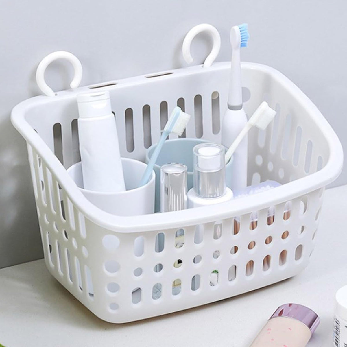 Hanging Plastic Storage Basket, Small Hanging Organizer For Bathroom, Kitchen, Dorm Room, Wall Mounted