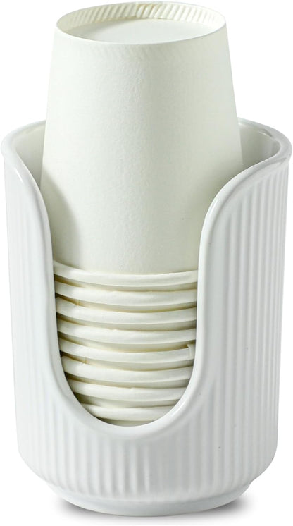 Dobbyby Ceramic Bathroom Cup Dispenser with Stylish Vertical Stripes - Disposable Mouthwash Cup Holder Holds 3-4oz Paper Cups for Rinsing Cups on Bathroom Vanity Countertops (Off White)