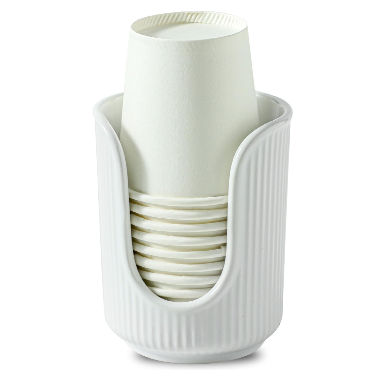 Dobbyby Ceramic Bathroom Cup Dispenser with Stylish Vertical Stripes - Disposable Mouthwash Cup Holder Holds 3-4oz Paper Cups for Rinsing Cups on Bathroom Vanity Countertops (Matte Black)