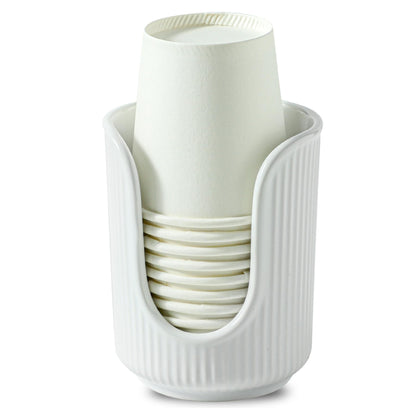 Dobbyby Ceramic Bathroom Cup Dispenser with Stylish Vertical Stripes - Disposable Mouthwash Cup Holder Holds 3-4oz Paper Cups for Rinsing Cups on Bathroom Vanity Countertops (Off White)