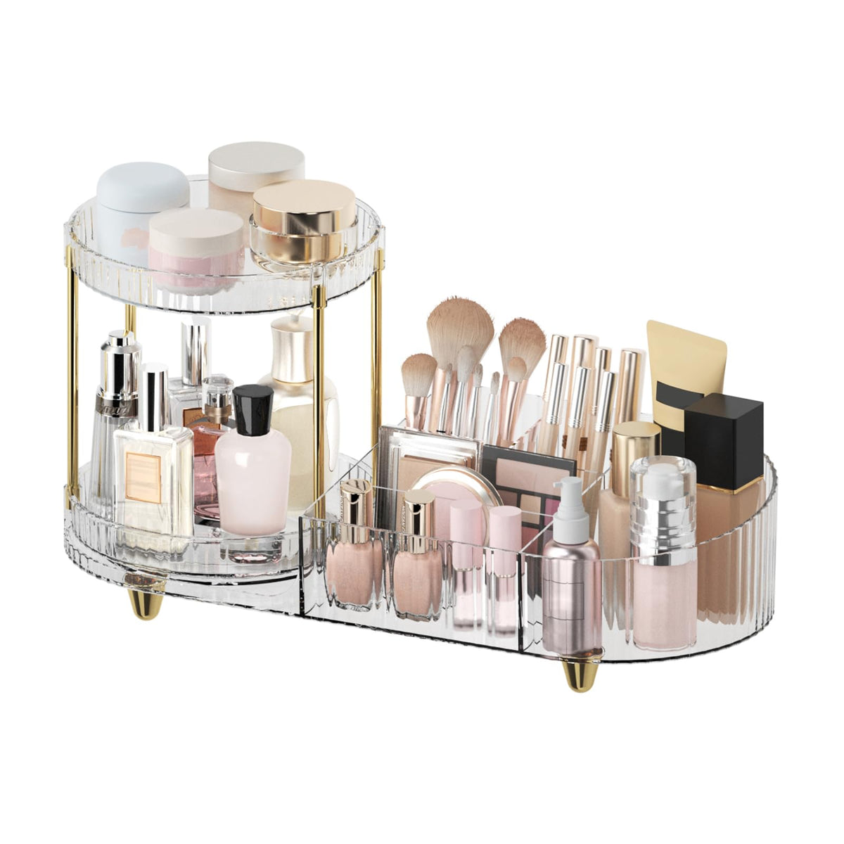 Rotating Makeup Organizer for Vanity, 2 Perfume Trays with 5 Compartments Cosmetic & Skincare Storage, Space-Saving Beauty Organizer, Multi-Purpose Countertop Organizers for Bathroom, Desktop, Pantry