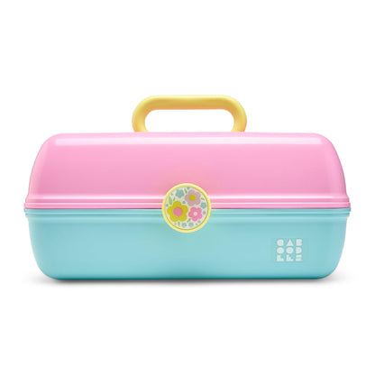 Caboodles On-The-Go Girl Makeup Box, Seafoam on Lavender, Hard Plastic Makeup Organizer Box, Built-In Mirror, Secure Latch for Safe Travel, Spacious Storage for Large Items