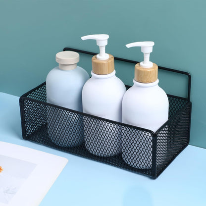 OSALADI Wall Mounted Mesh Basket Bathroom Wall Mount Basket Storage Shelf 10.23X5.90X5.11In Punch-Free Hanging Rack with Adhesive Hooks for Kitchen Bathroom Organization