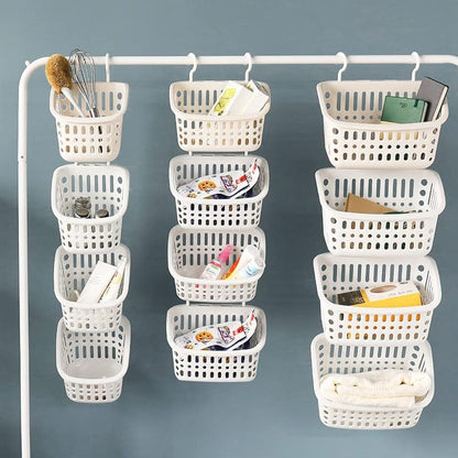 Hanging Bathroom Storage Basket – Wall-Mounted Plastic Organizer Bin for Toiletries, Makeup, Kitchen & More – Small Rectangle & Square – Beige & Gray White Options (Gray White, Small Square)