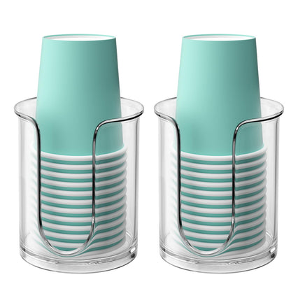 2 Pack Bathroom Cup Dispenser - Small Cup Holder and Mouthwash Cups Holder for 3 Oz Countertop - Convenient Paper Cup Dispenser - Bamboo Wood Base Bathroom Cup Holder（White）