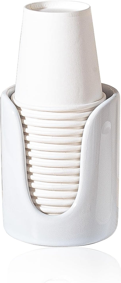 Bathroom Cup Dispenser Small Cup Holder for Bathroom, Ceramic Mouthwash Cups 3 4 oz Cup Dispenser Accessories, 1 Pack, White
