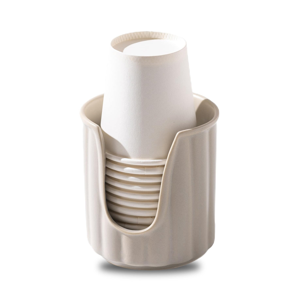 TANEW Ceramic Bathroom Cup Dispenser with Stylish Vertical Stripes - Dixie Cup Dispenser & Mouthwash Cup Holder Holds 3oz Paper Cups for Rinsing Cups on Bathroom Vanity Countertops Glossy Black