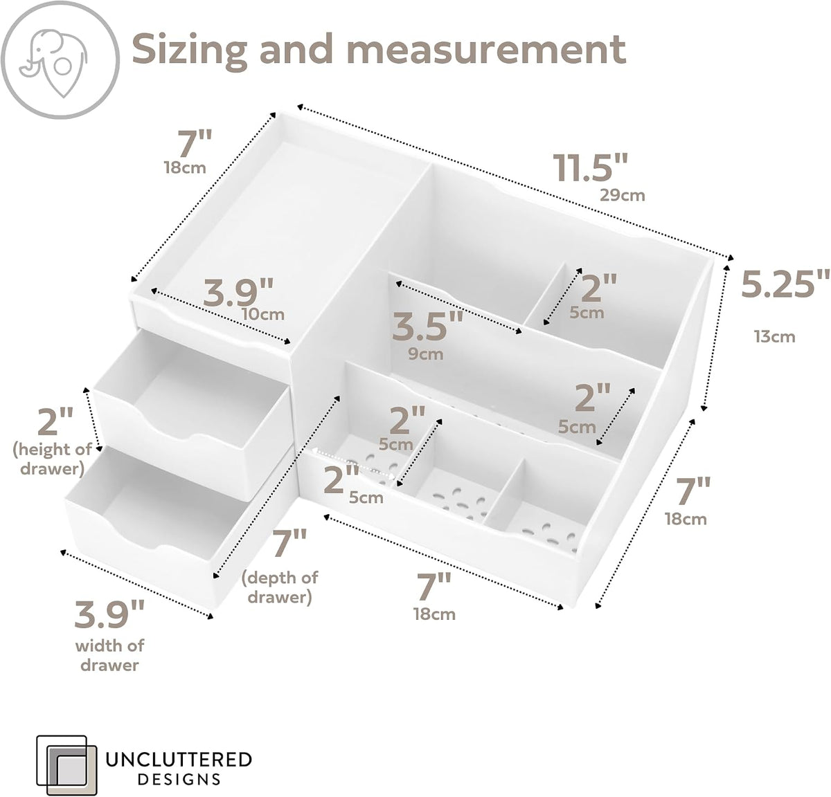 Uncluttered Designs Makeup Organizer for Women, White Dresser Top Organizer