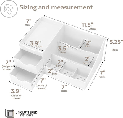 Uncluttered Designs Makeup Organizer for Women, White Dresser Top Organizer