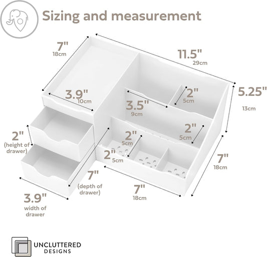 Uncluttered Designs Makeup Organizer for Women, White Dresser Top Organizer