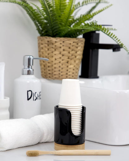 Ceramic Bathroom Cup Holder, 3 oz Dispenser, Black
