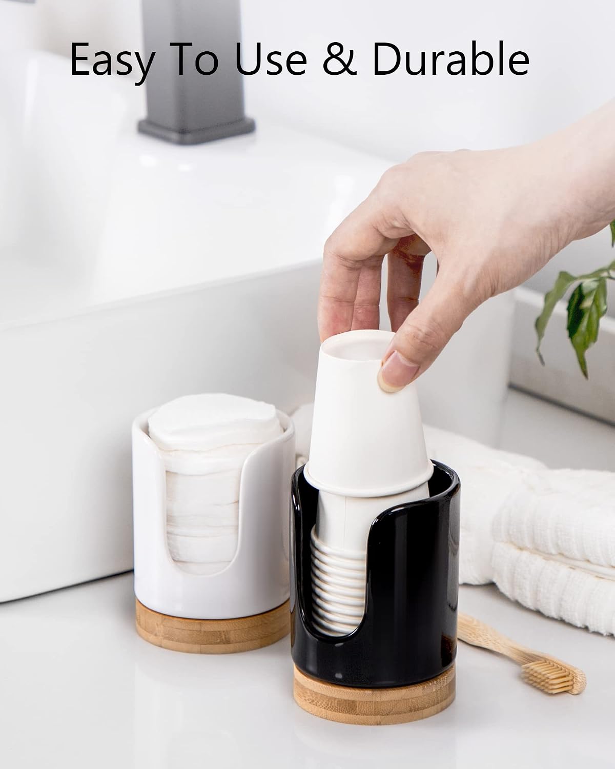 Ceramic Bathroom Cup Holder, 3 oz Dispenser, Black