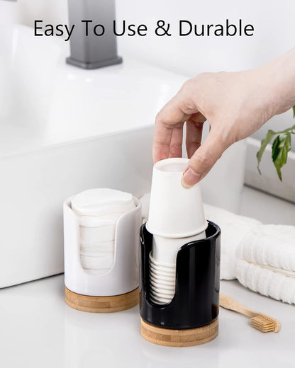 Ceramic Bathroom Cup Holder, 3 oz Dispenser, Black
