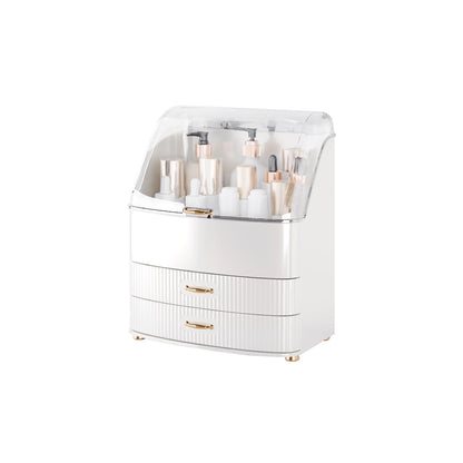 Makeup Organizer Countertop Vanity with Transparent Lid Drawers Waterproof Dustproof Cosmetic Skincare Bathroom Storage Gift for Women Teens Girls (White)