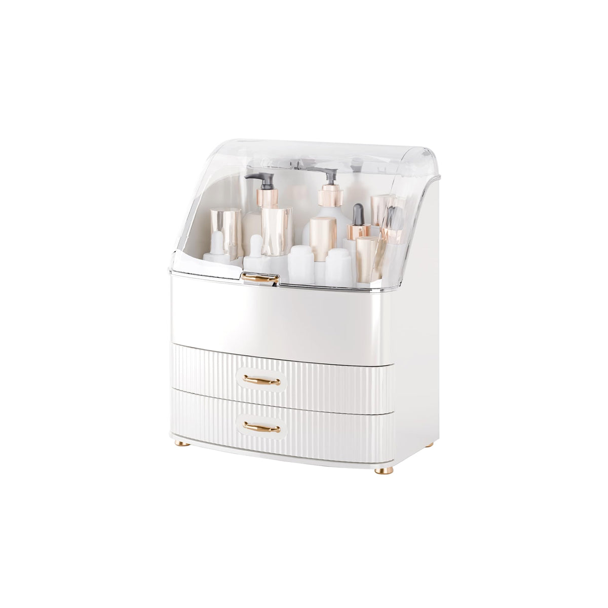 Makeup Organizer Countertop Vanity with Transparent Lid Drawers Waterproof Dustproof Cosmetic Skincare Bathroom Storage Gift for Women Teens Girls (Clear Black)