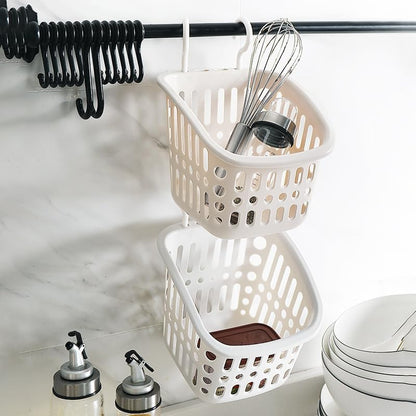 Hanging Bathroom Storage Basket – Wall-Mounted Plastic Organizer Bin for Toiletries, Makeup, Kitchen & More – Small Rectangle & Square – Beige & Gray White Options (Gray White, Small Square)