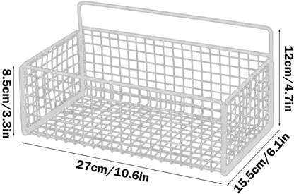 Metal Basket for Storage Sundries, Wall Basket with 2 Traceless Sticker, Kitchen Seasoning Storage Basket with Mesh Structure, Shower Toiletries Wall Mounted Basket for Bathroom, Storage Organizer