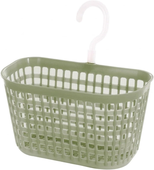 Wall-Mounted Bathroom Storage Basket with Hooks, Compact PP Plastic Shower Caddy for Toiletries and Vanity Organization (1 Pack)