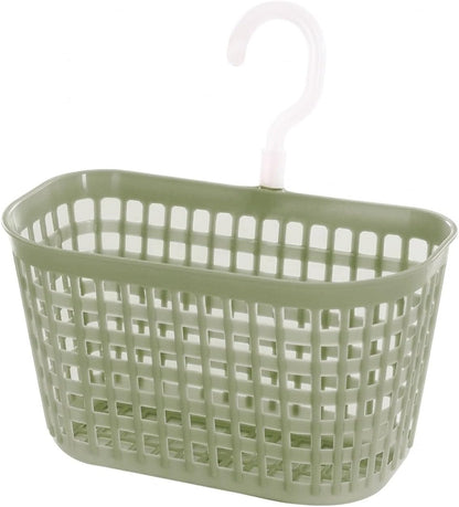 Wall-Mounted Bathroom Storage Basket with Hooks, Compact PP Plastic Shower Caddy for Toiletries and Vanity Organization (1 Pack)