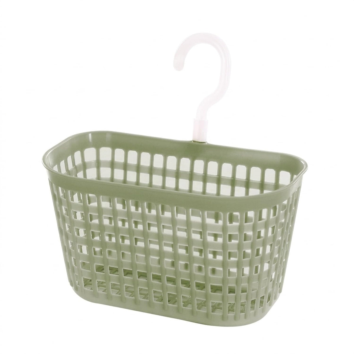 Wall-Mounted Bathroom Storage Basket with Hooks, Compact PP Plastic Shower Caddy for Toiletries and Vanity Organization (1 Pack)