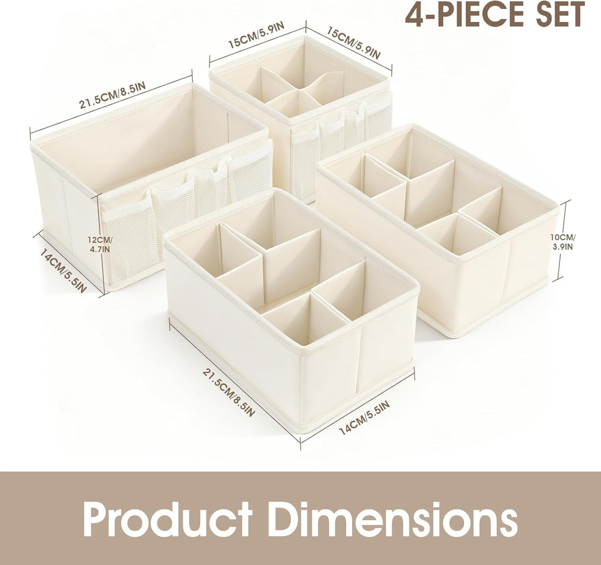 Cosmetic Storage Bins Makeup Organizer, Adjustable Multifunction Storage Box Desk Drawer Divider for Makeup Brushes, Bathroom Countertop or Dresser, Set of 4