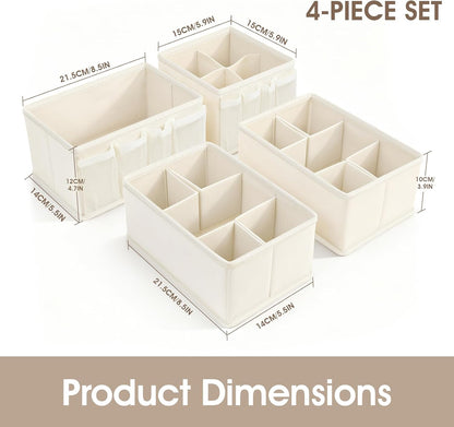 Cosmetic Storage Bins Makeup Organizer, Adjustable Multifunction Storage Box Desk Drawer Divider for Makeup Brushes, Bathroom Countertop or Dresser, Set of 4
