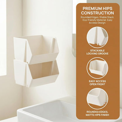 Wall Mounted Storage Organizer Bins, Shower Caddy Kitchen Shelf Floating, Space Saving Shelves Box with Adhesive Pads, Stackable Organizer for Bathroom、Office、Snacks、Refrigerator、Countertops