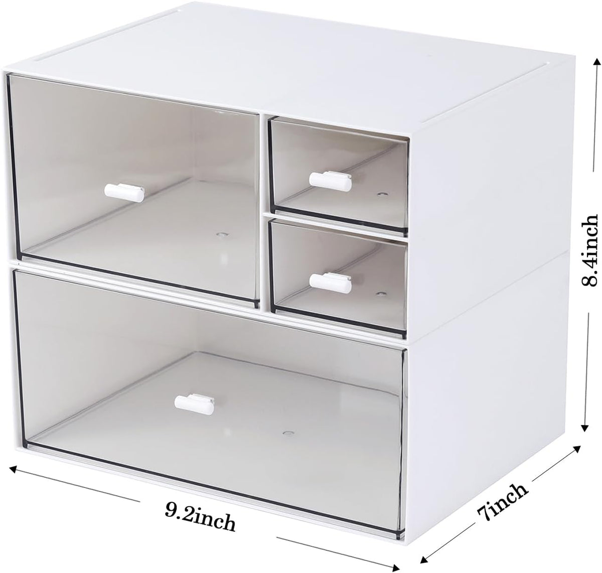 MILULUGO Desk Organizer with 4 Drawers, Makeup Organizer, Desktop Storage Box, Cosmetics Storage Box for nail polish, Lipstick, Brushes, Jewelry, Skincare, Bathroom Organization Boxes(White)
