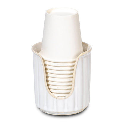 TANEW Ceramic Bathroom Cup Dispenser with Stylish Vertical Stripes - Dixie Cup Dispenser & Mouthwash Cup Holder Holds 3oz Paper Cups for Rinsing Cups on Bathroom Vanity Countertops Glossy Black