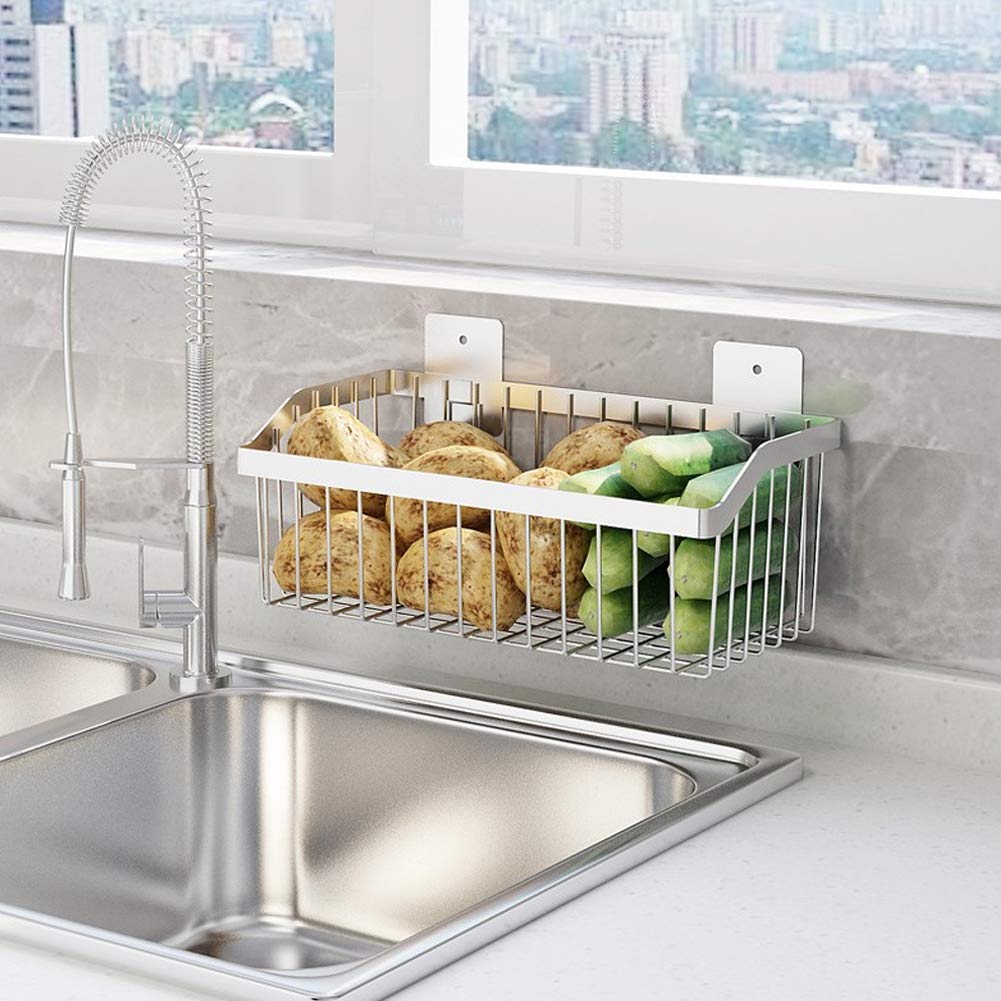 SUS304 Stainless Steel Hanging Storage Baskets Organizer Wall Mount, Metal Wire Storage Bin Rack for Kitchen Bathroom Shower Spice Shelf,L 9.84 Inch