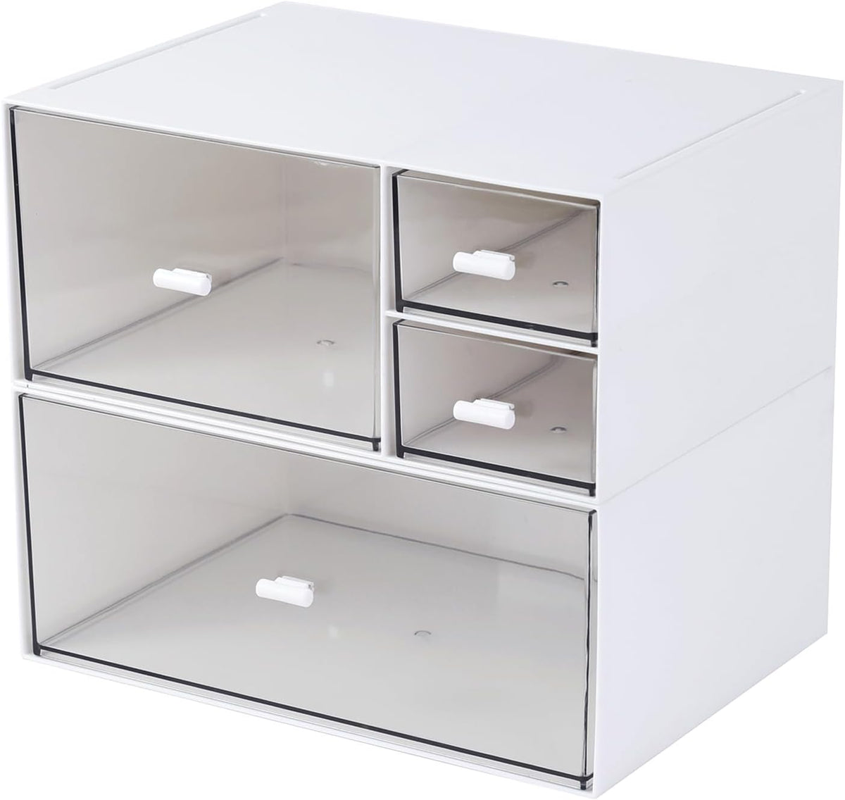 MILULUGO Desk Organizer with 4 Drawers, Makeup Organizer, Desktop Storage Box, Cosmetics Storage Box for nail polish, Lipstick, Brushes, Jewelry, Skincare, Bathroom Organization Boxes(White)