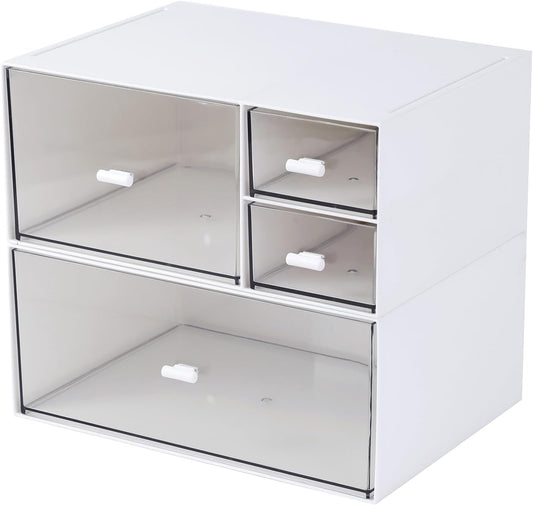 MILULUGO Desk Organizer with 4 Drawers, Makeup Organizer, Desktop Storage Box, Cosmetics Storage Box for nail polish, Lipstick, Brushes, Jewelry, Skincare, Bathroom Organization Boxes(White)