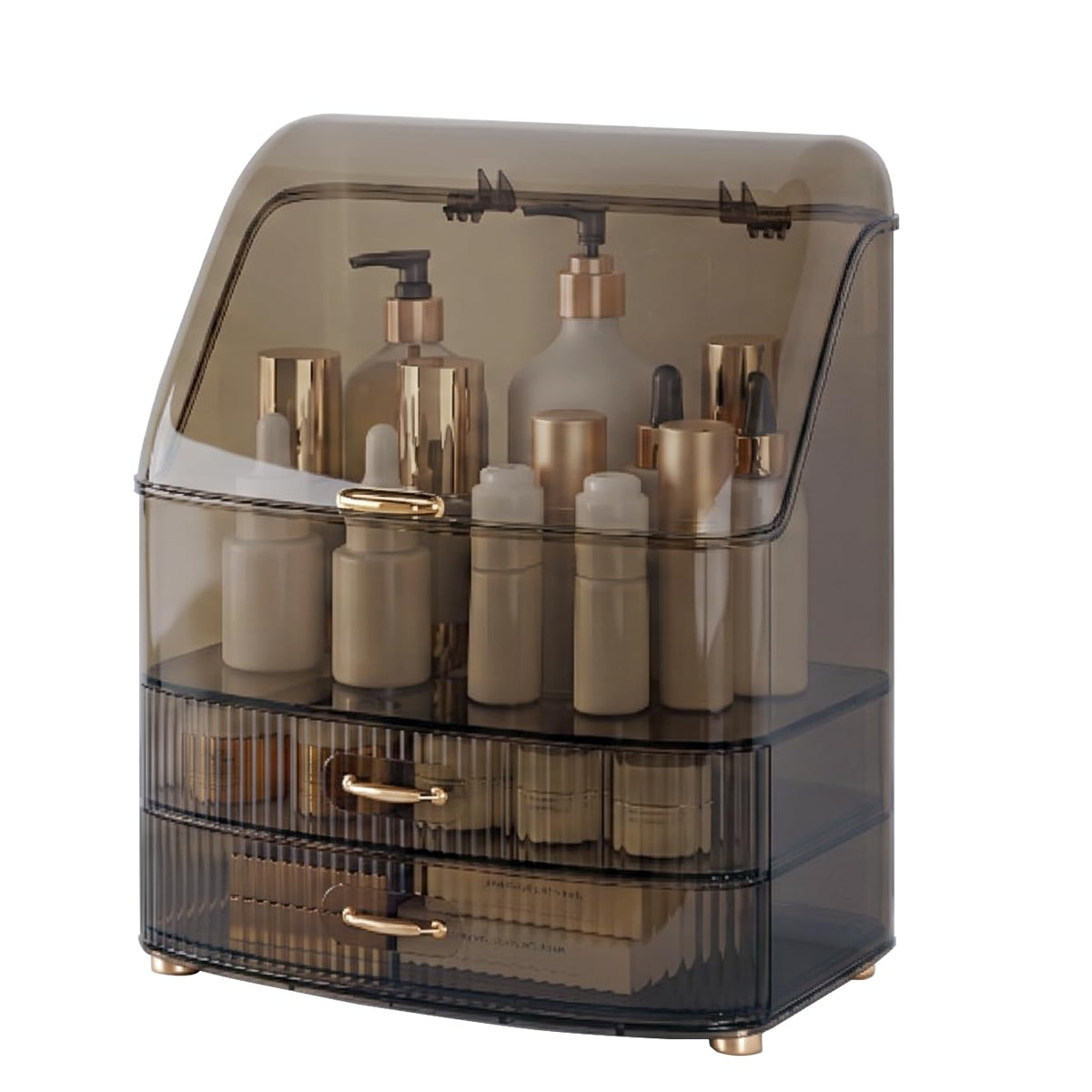 Makeup Organizer Countertop Vanity with Transparent Lid Drawers Waterproof Dustproof Cosmetic Skincare Bathroom Storage Gift for Women Teens Girls (Clear Black)