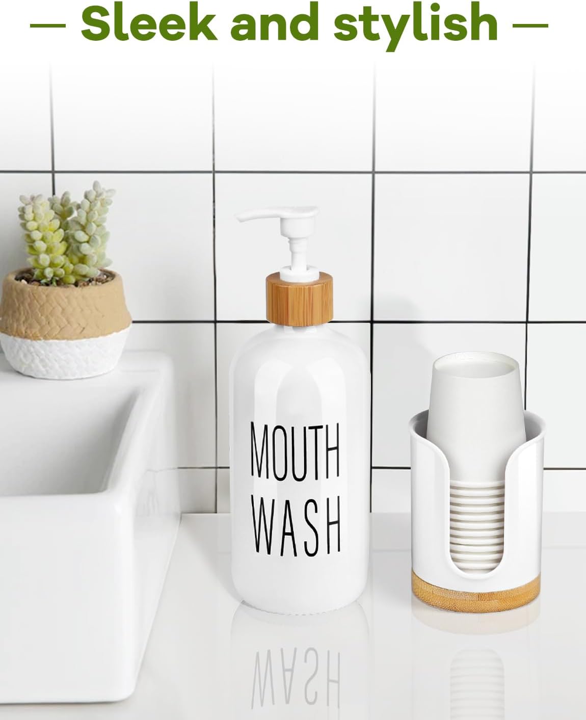 Bathroom Cup Dispenser - Small Cup Holder for Dixie 3 oz Bathroom Cups, Mouthwash Cups, 3 4 Ounce Cup Dispenser - PC/Bamboo, White, Pack of 1