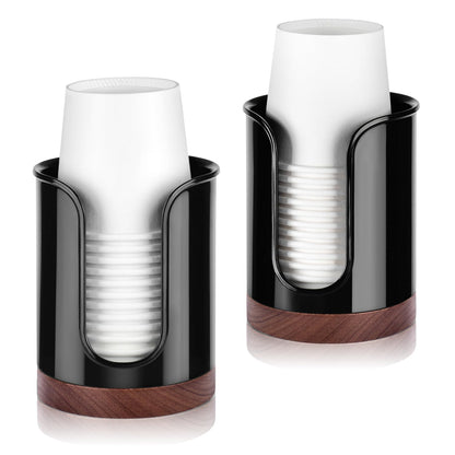 Bathroom Cup Dispenser - Small Cup Holder for Dixie 3 oz Bathroom Cups, Mouthwash Cups, 3 4 Ounce Cup Dispenser - PC/Bamboo, Black, Pack of 1