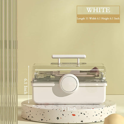WMM Makeup Storage Organizer, Large Capacity Makeup Organizer with Transparent Visual Cover, Handle 3 Layers Portable Cosmetic Storage Box Easily Organize Your Cosmetics, Jewelry and Hair Accessories