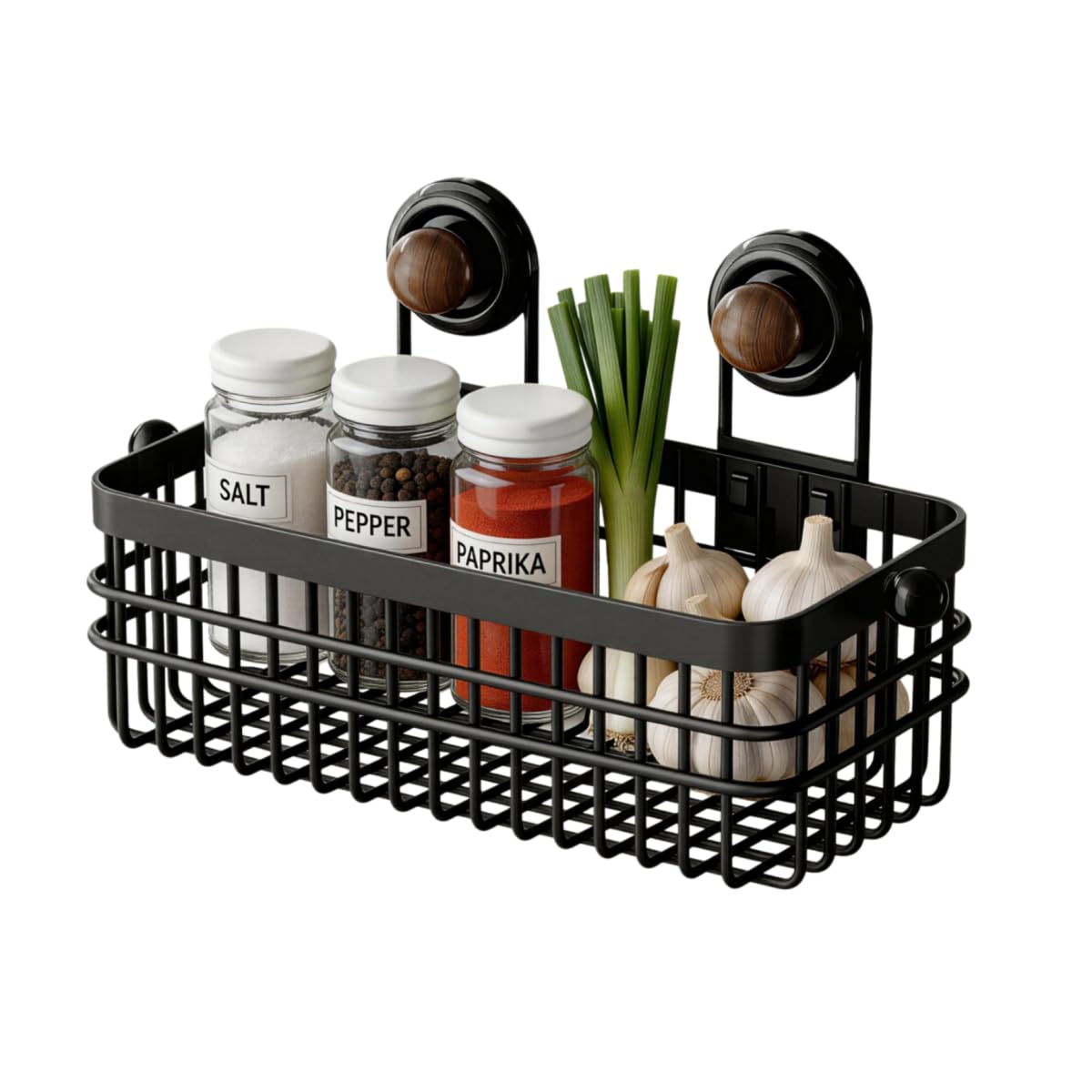 Drill-Free Wall Mount Storage Basket, 11"x4.6"x3.9" Adhesive Mount Organizer for Kitchen & Bathroom, Waterproof Cotton Facial Tissue Holder for Counter (Black)