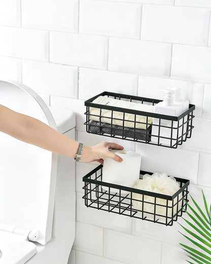 2 PCS Slim Hanging Wire Wall Basket for Bathroom, No Drill, Black